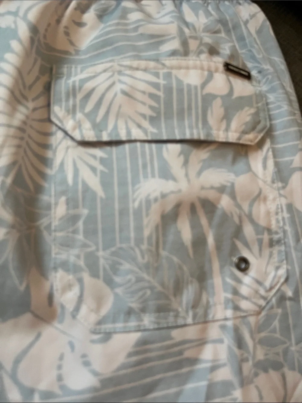Vintage Summer Mens Volley Swim trunks Sz Small Tropical print light blue white
